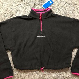 NWT Adidas Polar Fleece Black Pink Cropped Crop